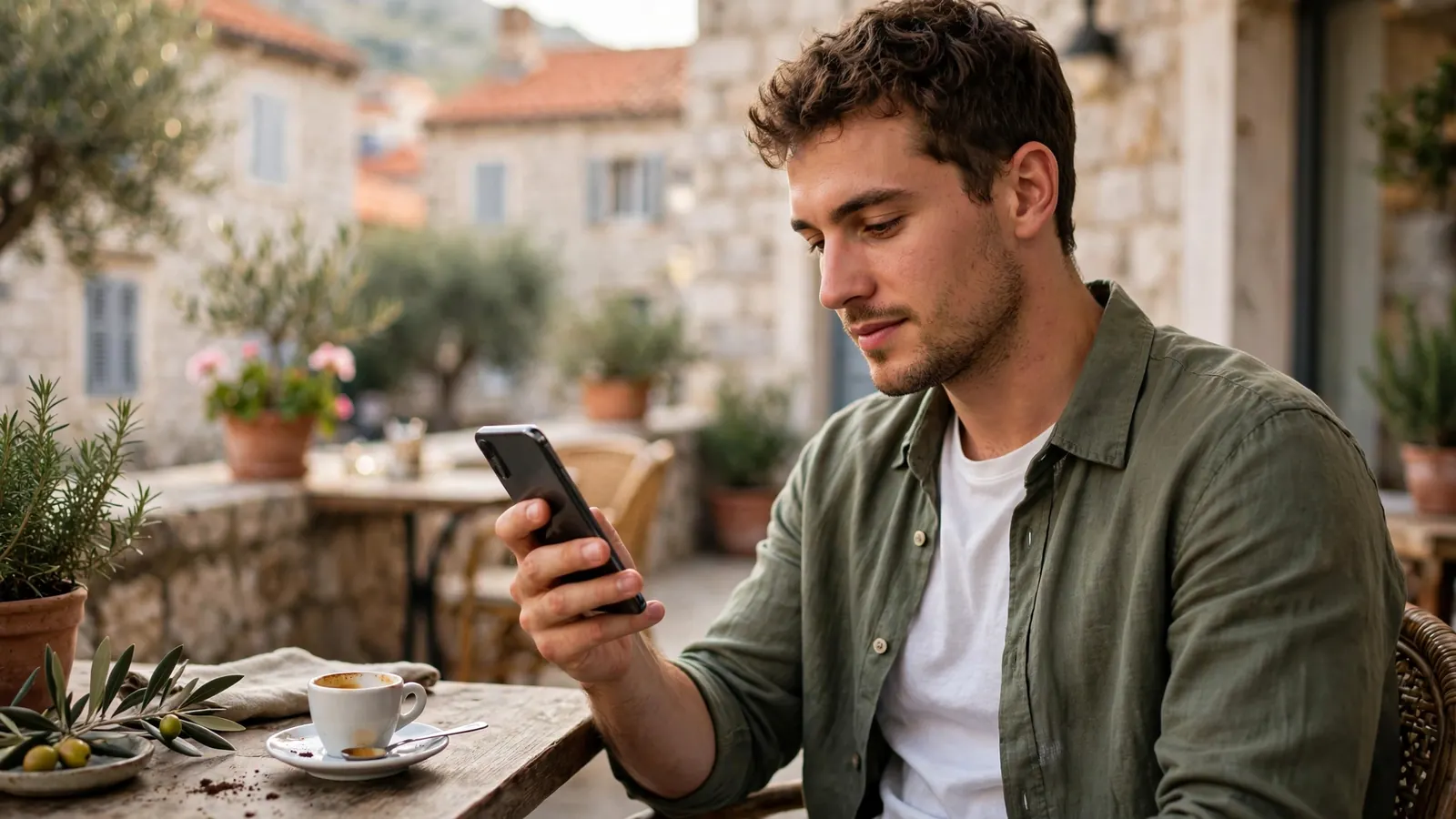 Hrvatski korisnik s pametnim telefonom u kafiću