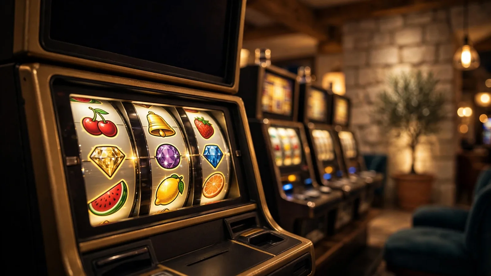 Bazirani automati u casino loungeu noću u Hrvatskoj