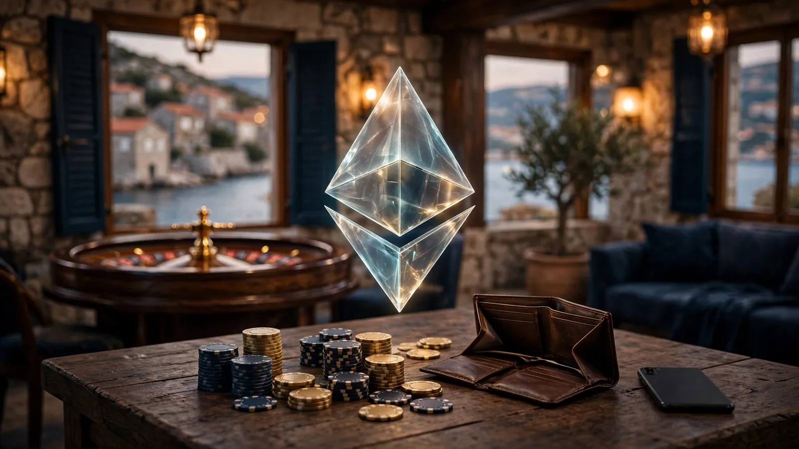Ethereum simbol iznad stola za rulet u hrvatskom kasinu