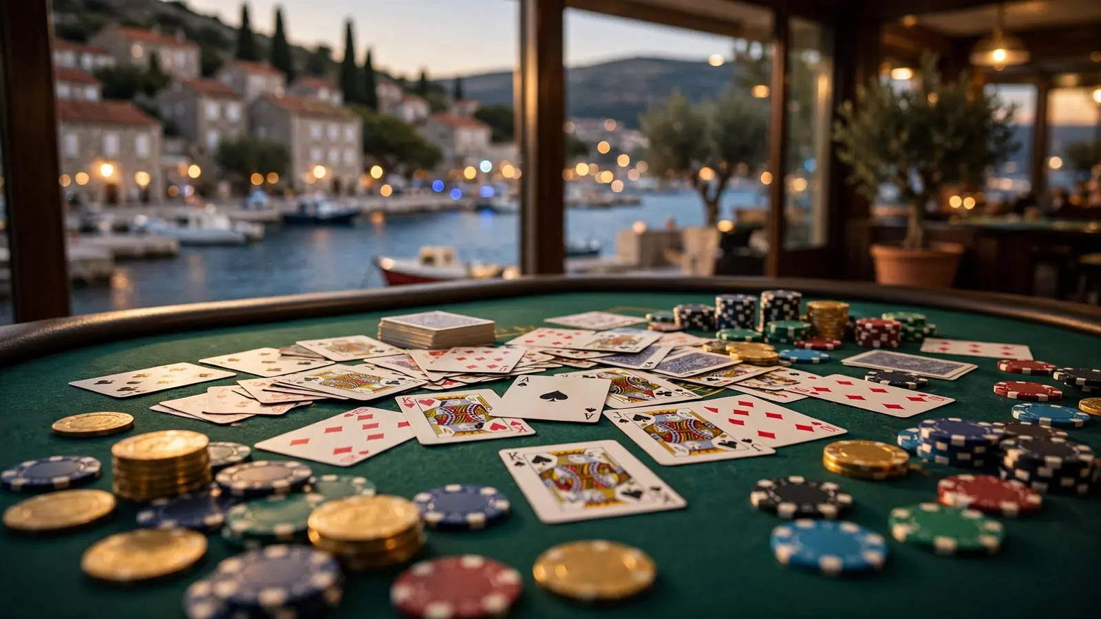 Stol za blackjack u hrvatskom casinu uz pogled na Jadransko more
