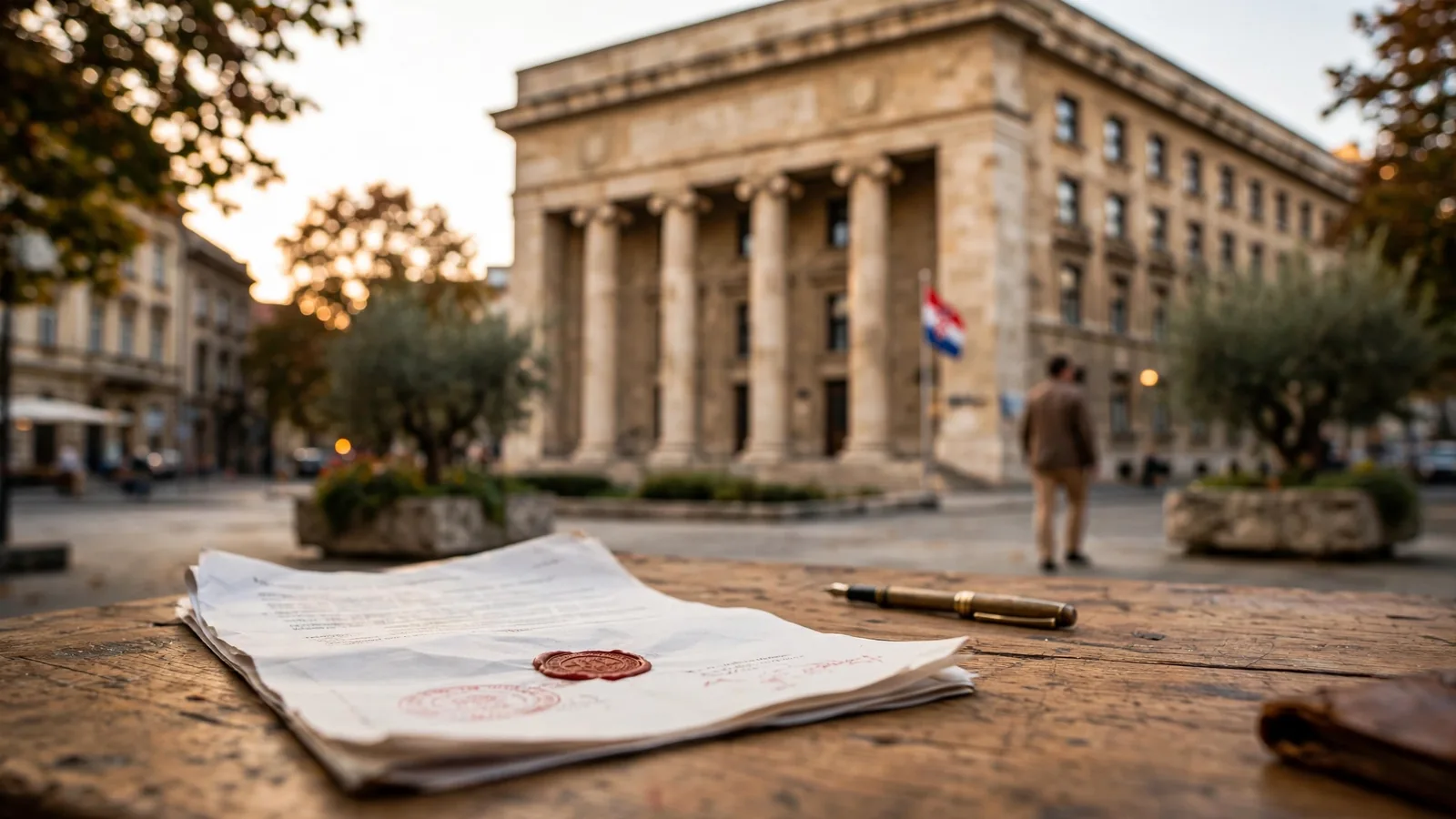 Hrvatska obala s prijenosnim računalom i dokumentima